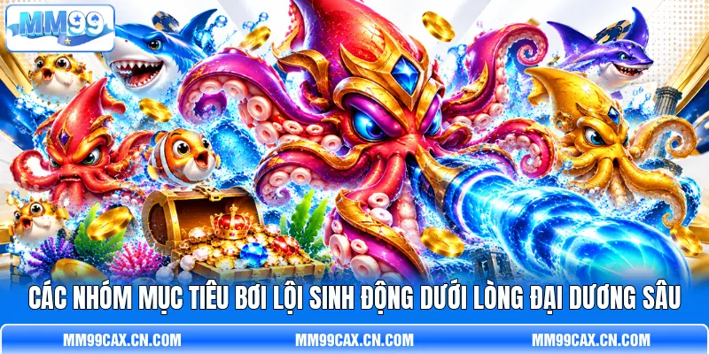 Các nhóm mục tiêu bơi lội sinh động dưới lòng đại dương sâu Các nhóm mục tiêu bơi lội sinh động dưới lòng đại dương sâu
